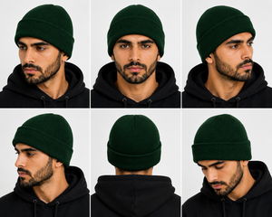 Bonnet unisexe en tricot vert 100 % acrylique, bordé, couleur unie, décontracté, chaud pour l'hiver, pour adultes, taille 56-58 cm, style urbain, broderie - Product Image 4