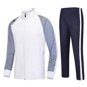 <b>Men's</b> <b>White</b> Blue Striped Full Sleeve Zipper Tracksuit Set Black <b>Pants</b> Quick Dry Sporty Casual Spring Wear Polyester Material <b>men</b> - Product Image 2