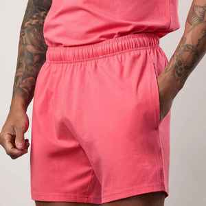 Shorts décontractés pour hommes, couleur unie, taille mi-haute, élastique, rose, respirant, avec poches, en polyester tissé - Product Image 1