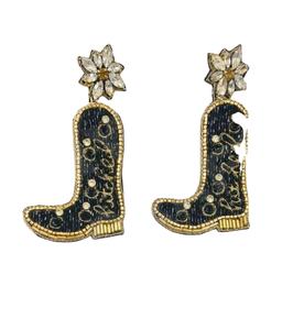 Boucles d'oreilles perlées de botte de père noël pour les femmes patriotique Memorial Day Orange blanc bleu couleur tissu matériel - Product Image 1