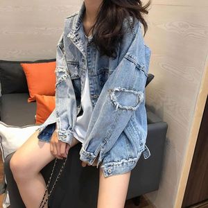 He She Wears Women's <b>Denim</b> <b>Jacket</b> Eco-Friendly Breathable Contrast Color Shoulder Patches Button Front Long Sleeve - Product Image 3
