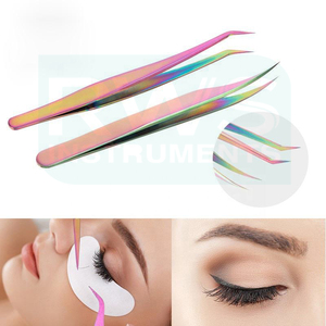 Ensemble de pinces en acier inoxydable RWS Instrument, couleur arc-en-ciel, outils de précision pour extensions de cils, usage manuel et chirurgical, certifié CE - Product Image 2
