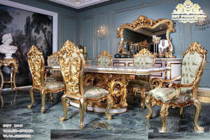 Ensemble de table à manger moderne en argent sculpté 6 places Table à manger et chaises coûteuses en finition blanche Table à manger en bois de luxe pour salle à manger - Product Image 3