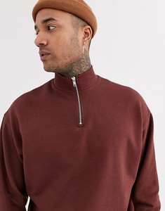 Sweat-shirt à col roulé pour homme, marron, avec fermeture éclair quart de tour et poche, coupe classique, style décontracté automne, tricoté, design uni - Product Image 2