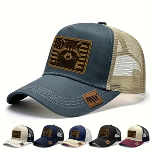 Unisex Raccoon Leather Patch American Flag Trucker <b>Hat</b> Breathable Mesh Back Baseball <b>Cap</b> Outdoor Hunting Sun Shade - Product Image 5