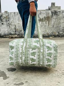 Handmade Floral Print Duffel <b>Bag</b> Blue Pink Cotton Quilted Weekender Travel <b>Bag</b> Large Capacity Zipper Closure - Product Image 5