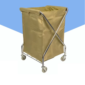 Chariot à linge en acier inoxydable en forme de X avec cadre robuste et roulettes pliables pour hôtel, hôpital et usage commercial - Product Image 5