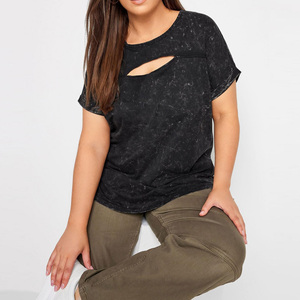T-shirt décontracté pour femme, ample, uni, respirant, à manches courtes, col rond, avec découpes, printemps/été - Product Image 5