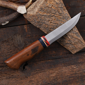 มีดปูคโคเหล็ก 12c27 แบบกำหนดเอง OEM ปลายหยดน้ำ ใบมีดคงที่ ด้ามไม้พะยูง พร้อมปลอกหนัง มีดสำหรับตั้งแคมป์และกิจกรรมกลางแจ้ง - Product Image 4