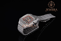 Reloj de Acero Inoxidable Mossinate de Primera Calidad, Elegante, Dorado y Plateado, con Cristal y Detalles de Diamantes Genuinos, Movimiento Mecánico para Hombre