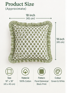 Housse de coussin indienne bohème à volants, imprimée à la main, 100 % coton, douce, amovible et lavable, motif floral botanique vert - Product Image 4