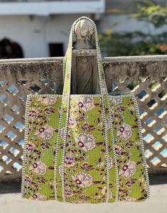 Bohemian Block Print Cotton Quilted Shoulder Bag Inner Pockets Durable Reusable Tote for Daily Life Work College - Product Image 5
