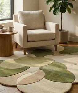 Luxury Minimalist Hand Tufted Wool Anti-Slip Regular Area Rug Olive Sage Green Cream <b>Abstract</b> Flower Shape Living Room - Product Image 4