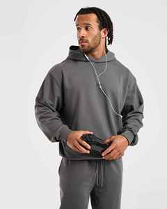 Sudadera con Capucha Extra Grande para Hombre, Color Sólido, Felpa, Estilo Casual, Tejido de Punto, Largo Regular, Gris, Personalizable OEM ODM, Sialkot, Pakistán - Product Image 2