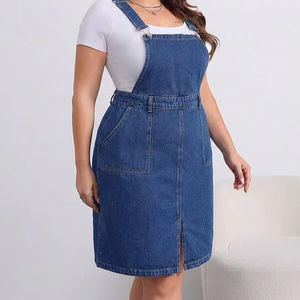 EMERY ROSE Vestido tipo peto vaquero informal de talla grande con tirantes ajustables, azul - Product Image 1