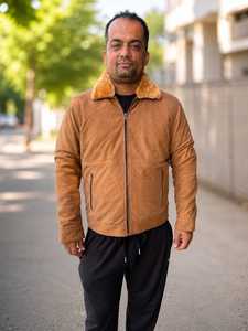 <b>Mens</b> Genuine Leather <b>Jacket</b> Turn-down Collar | Winter Waterproof Windproof Breathable Zip-Up Casual <b>Jacket</b> Fur Trim | Custom - Product Image 4