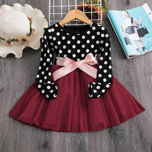 Vestido de Princesa Ecológico para Niñas, Estilo Línea A, con Estampado de Lunares, Manga Larga, Lazo en la Cintura, Largo hasta la Rodilla, para Fiestas de Otoño - Product Image 3