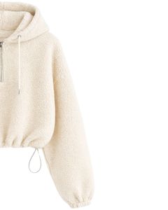 Custom Textured Fleece Cropped Hoodie Quarter Zip Adjustable Drawstring Hem Casual Streetwear Warm <b>Pullover</b> <b>Men</b> Custom Logo - Product Image 3