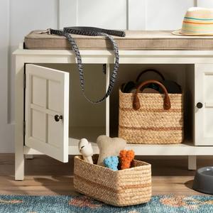 Panier en jacinthe d'eau avec poignées en similicuir, panier de rangement fait main, vente en gros, écologique, fabriqué au Vietnam - Product Image 4