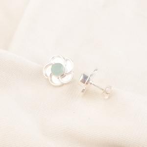 Magnifiques boucles d'oreilles en argent sterling 925 plaqué, serties de chalcédoine aqua, faites à la main, élégantes et design, pour femmes et filles - Product Image 2