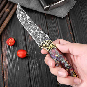Cuchillo de Caza y Camping Multiusos de Acero de Damasco de Grado Industrial con Filo Afilado y Punta de Cobre, Personalizable OEM - Product Image 5
