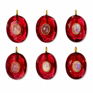 Pendentifs ovales rouges en cristal Sstringz pour femmes, avec incrustation de tourmaline et quartz, montures plaquées or, breloques solitaires pour collier de mariage - Product Image 1