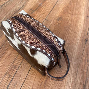 Premium Quality Tooled Leather Toiletry Organizer Shaving Kit <b>Men</b> Women Travel Dopp Wash Kit Genuine Cowhide Leather Makeup <b>Bags</b> - Product Image 2