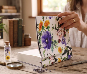 Handmade White Floral Printed Journal Purple Yellow Watercolor Flower Hardcover Notebook with Ribbon <b>Bookmark</b> Personalized Diary - Product Image 3