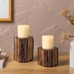 Porte-bougies en bois de pin faits à la main, vente en gros |   Design rustique Aurora - Product Image 1