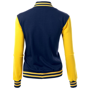 Blouson universitaire pour femme en cuir véritable et laine, style simple et tendance, avec broderie personnalisée, coupe courte, respirant et coupe-vent - Product Image 2