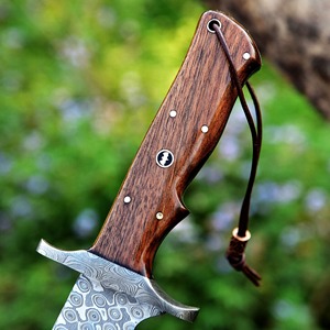 Couteau Bowie Drop Point en acier Damas pur de 13 pouces, fait main, de qualité industrielle, avec manche en bois - Product Image 2