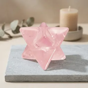 Vente en gros de magnifiques étoiles de Merkaba en quartz rose d'Europe, pierres précieuses semi-précieuses, 14-18 mm, faites à la main, respectueuses de l'environnement, Feng Shui - Product Image 2