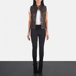 Veste en cuir pour femme, style décontracté, sans manches, matelassée, respirante, avec fermeture éclair, doublure en coton, extérieur en PU, vente chaude d'usine - Product Image 6