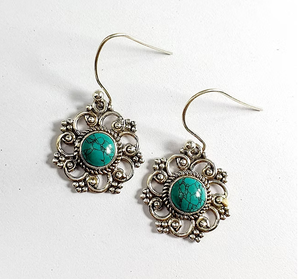 Pendientes de Turquesa en Forma de Flor, Plata de Ley 925, Joyería para Uso Diario de Mujer - Product Image 3