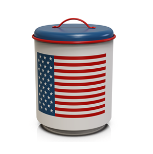American Flag Design Food <b>Storage</b> <b>Container</b> with Airtight Metal Lid Cylinder Shape Metal Enameled <b>Kitchen</b> Use - Product Image 1