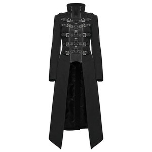 Gabardina Negra de Piel Sintética para Mujer - Estilo Gótico Rock de Longitud Completa con Doble Botonadura - Product Image 1