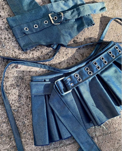 Ensemble deux pièces en denim de coton de haute qualité, best-seller, sur mesure, OEM ODM, pour femmes - Product Image 5