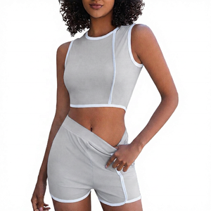 Light Blue 2-Piece Eco-Friendly <b>Lace</b> Active Wear Set with <b>Elastic</b> Waist Shorts Solid Color Breathable Yoga Wear and Front Logo - Product Image 6