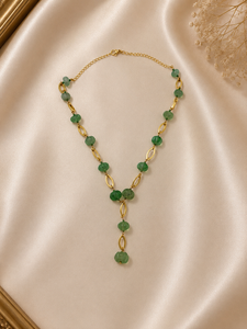Collar Personalizado Chapado en Rodio con Esmeralda Natural, Cadena con Cuentas Ovaladas, Borla, Joyería Fina para Mujer - Product Image 3