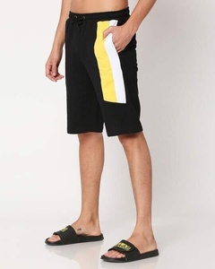 Pantalones Cortos Bermuda de Algodón Negro para Hombre con Raya Lateral Amarilla y Blanca, Cintura con Cordón, Ropa Deportiva Informal - Product Image 4