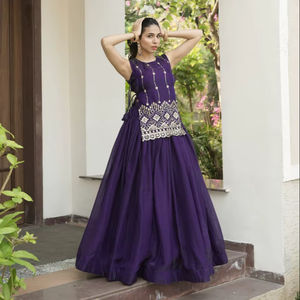 Elegant <b>Women</b>’s Indo Western <b>Lehenga</b> with Plain Blouse & Heavy Beads Work Jacket – Export Quality Festive Collection - Product Image 1