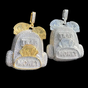 Collar llamativo de moissanita plateada con colgante Iced Backpack de 50mm, joyería Hip Hop en tonos blanco, amarillo y rosa, joyería Iced Backpack - Product Image 3