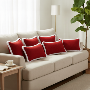 Ensemble de housses de coussin SOGA 6 pièces, 4x 45cm en peluche rouge cramoisie et 2x 30x50cm en tissu texturé bordeaux de luxe pour coussins décoratifs et d'appoint - Product Image 2