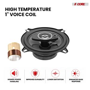 Kit audio voiture 5 en 1 : 4 haut-parleurs coaxiaux 5 pouces pour portières, 2 voies, 350W, 4 Ohms, 12V, avec tweeters à dôme et woofer de remplacement - Product Image 4