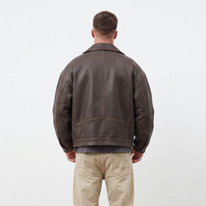 Chaqueta de cuero para hombre estilo motociclista con cuello vuelto y cremallera, abrigo informal de moda urbana para hombre - Product Image 3