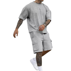 Plus Size Men T Shirt and Shorts <b>Set</b> Summer Two Piece Outfit Short Sleeve Cotton Breathable Clothing OEM Manufacturer - Product Image 5