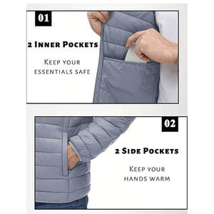 Custom Men's Casual Winter Polyester Warm Windbreaker Coat Quilted Lined <b>Waterproof</b> Zipper Front Full Puffer <b>Padded</b> Hooded - Product Image 6
