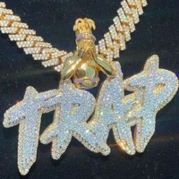 Cadena Cubana Personalizada con Letras de Hip Hop, en Plata de Ley 925 y Moissanita Dorada, para Raperos, Regalo para Fiestas