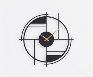 Horloge murale géométrique moderne en métal, horloge ronde abstraite de designer, art mural décoratif noir, style contemporain minimaliste pour la maison - Product Image 1