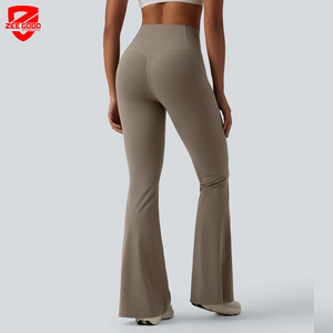 Conjunto de Yoga para Mujer, Top Corto a Cuadros y Leggings Acampanados, Cintura Media Elástica, Elástico en Cuatro Direcciones, Secado Rápido, Tela Suave y Transpirable - Product Image 3